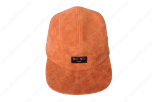 Genuine leather 5 panel caps with front woven label