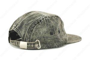 Adjustable Custom Leather Patch Denim 5 Panel Camp Caps