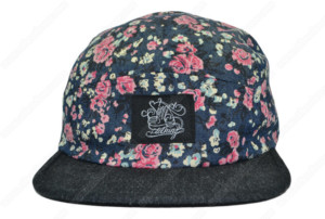 flowers print denim 5 panel hat