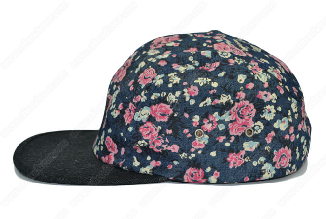 flowers print denim 5 panel hat