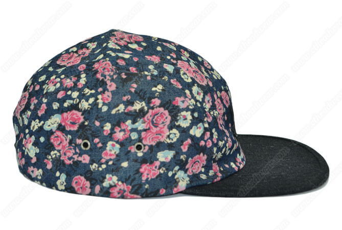 flowers print denim 5 panel hat