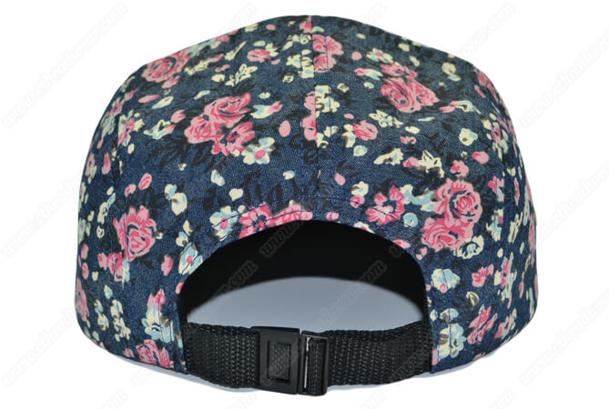 denim flowers print 5 panel hat