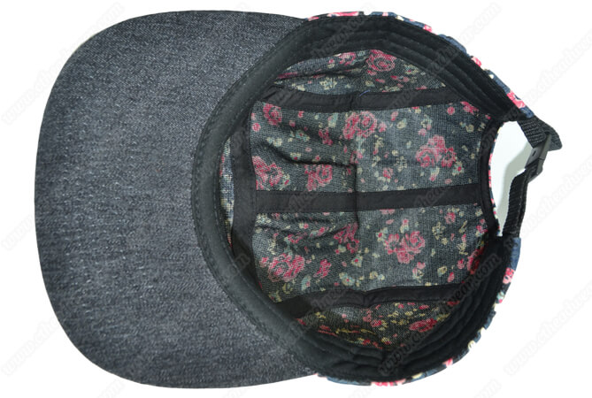 flowers print denim 5 panel hat