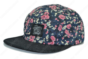 flowers print denim 5 panel hat