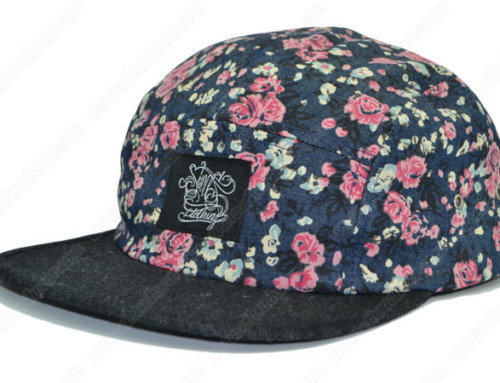 Flowers print denim 5 panel hat