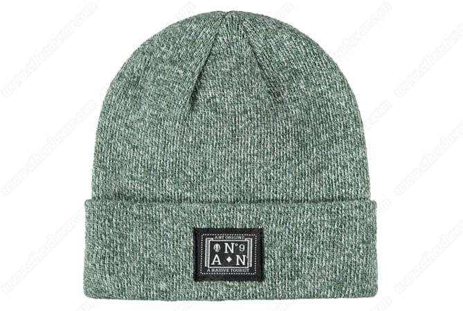 green heather knit beanies embroidered