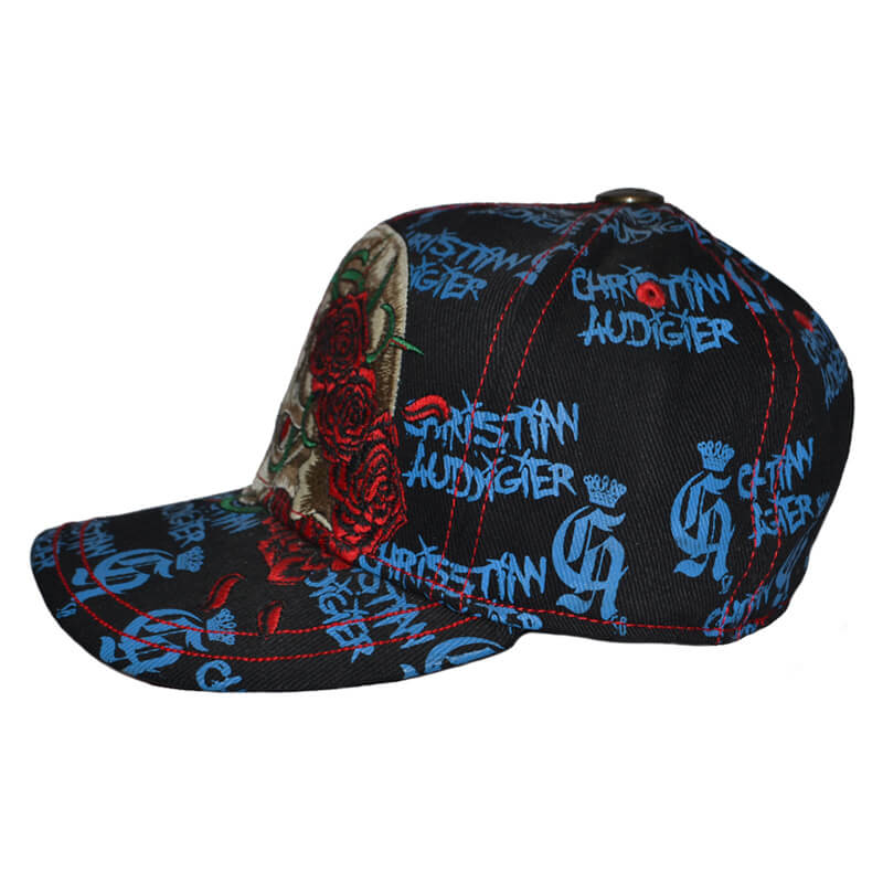 girl snapback hats with full printing and skull embroidery