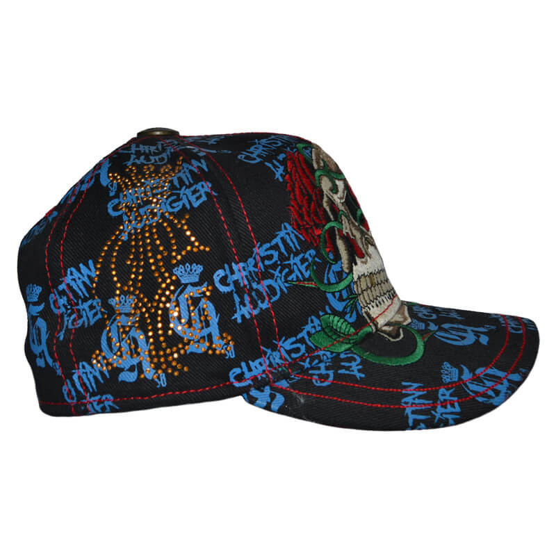 girl snapback hats with full printing and skull embroidery