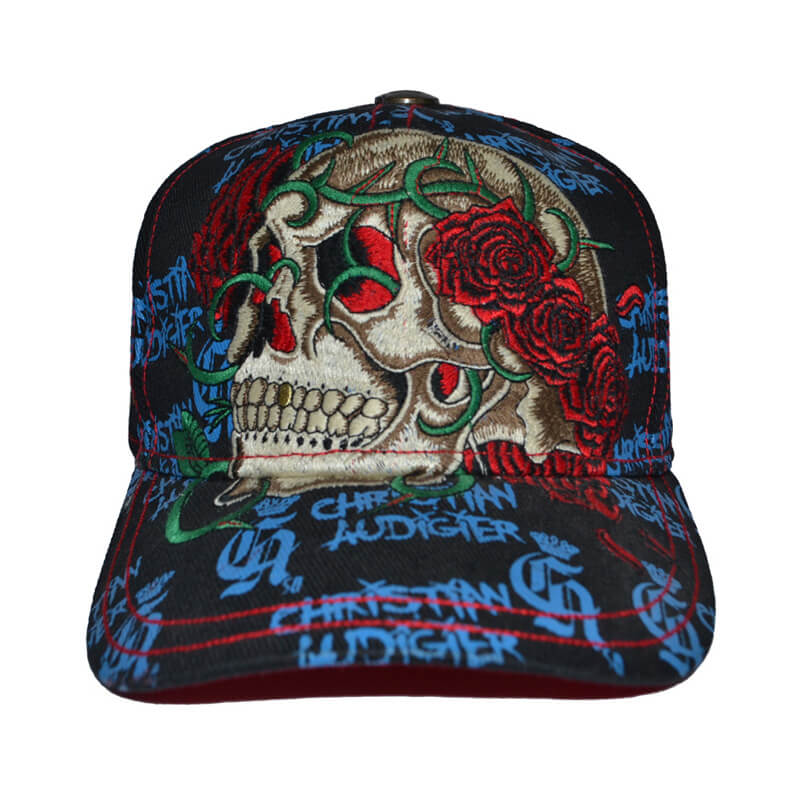 girl snapback hats with full printing and skull embroidery
