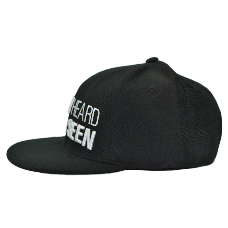 black snapback hat with 3D embroidery