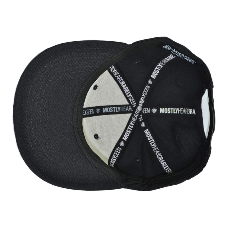 black snapback hat with 3D embroidery