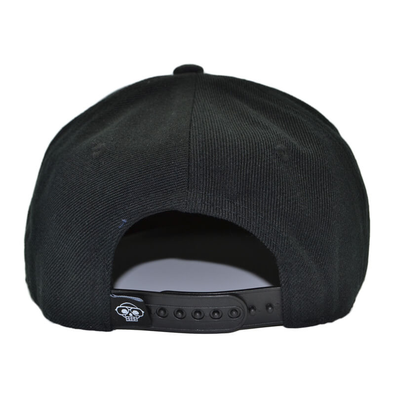 black snapback hat with 3D embroidery